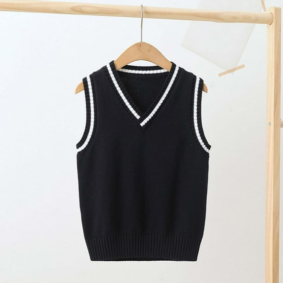 Cowsor Children’s V Neck Sweater Vest School Uniform Solid Color Sleeveless Knit Sweaters Pullover Tank Tops