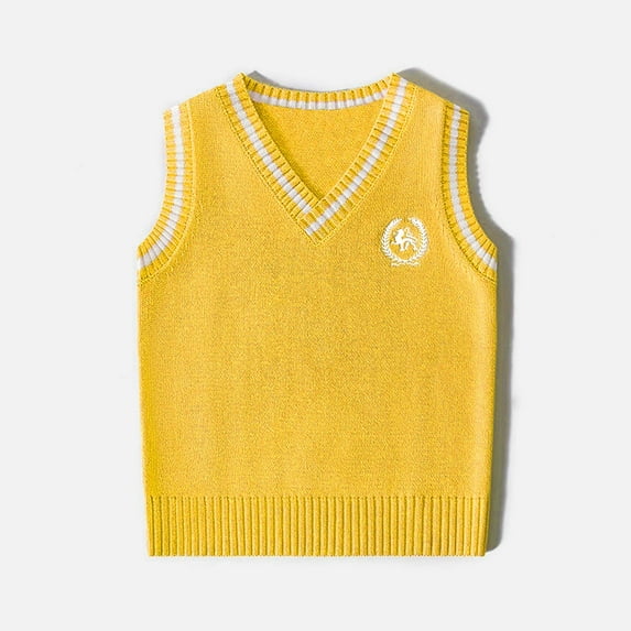 Cowsor Children’s V Neck Sweater Vest School Uniform Solid Color Sleeveless Knit Sweaters Pullover Tank Tops