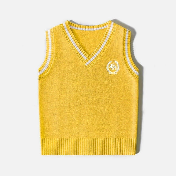 Cowsor Children’s V Neck Sweater Vest School Uniform Solid Color Sleeveless Knit Sweaters Pullover Tank Tops