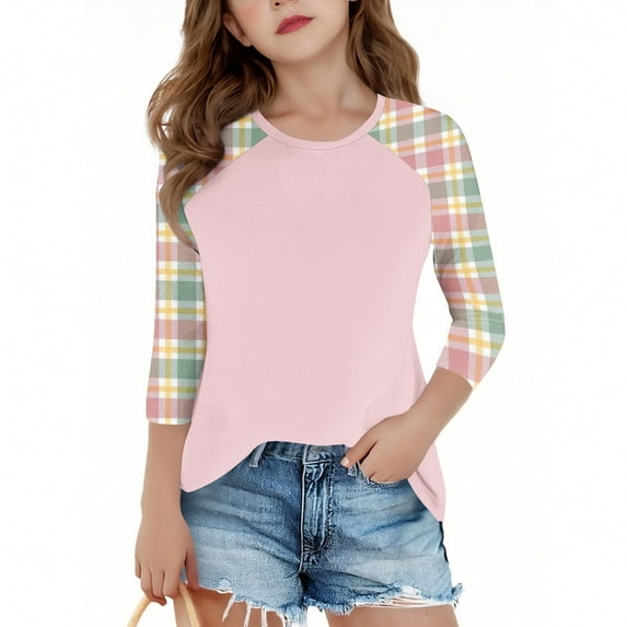 Cowsor Clothes for Teen Girls Raglan 3/4 Sleeve Beach Shirts Round Neck Fall Tops Flowy Clothes Color Block