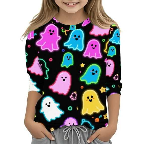 Cowsor Cute Funny Halloween Shirts for Women Plus Size Length Long Sleeve Womens Tops Witch Gothic Renaissance Shirt
