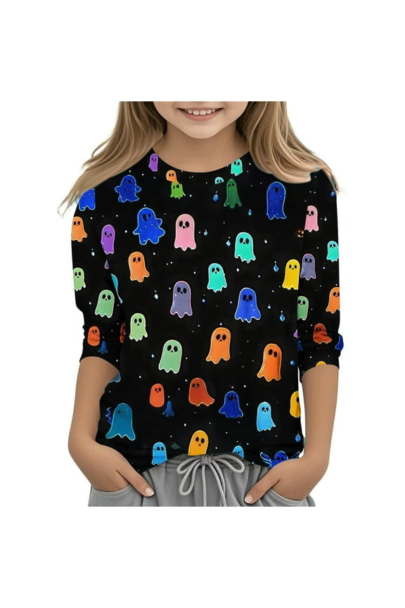 Cute Funny Halloween Shirts for Women Plus Size Length Long Sleeve Womens Tops Witch Gothic Renaissance Shirt