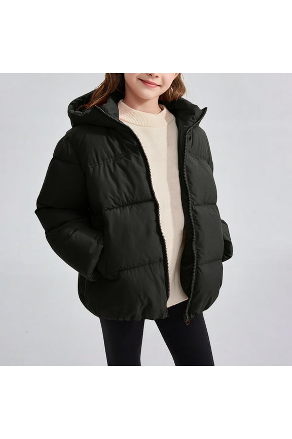 Cute Kids Puffer Jacket Children's Solid Color Zipper Down Thick Coat Girls Zip Up Jackets with Pockets Outwear