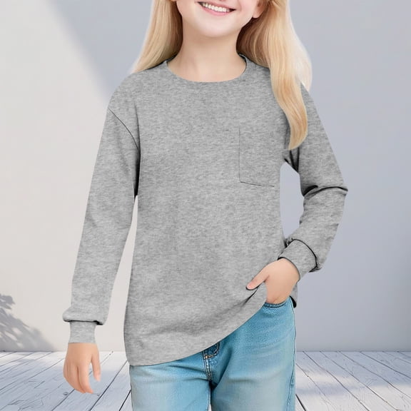 Cowsor Girl's Crew Neck Solid Color Sweatshirts with No Hood Casual Color Block Long Sleeve Pullover Tops