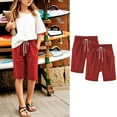 thumbnail image 1 of Cowsor Girl's Knee-Length Bermuda Casual Shorts with Elastic Waist Drawstring 2PC, 1 of 4