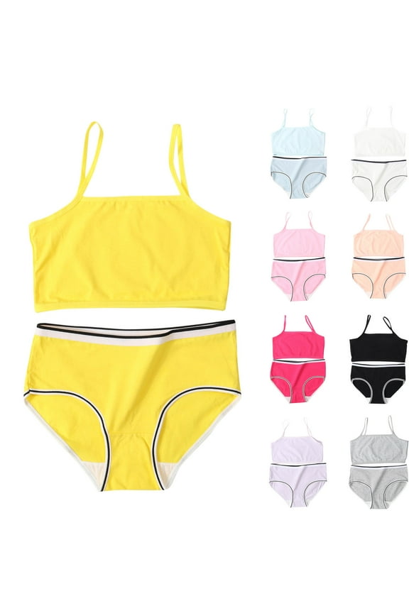 Girls 2 Pack Seamless Training Bra Comfortable Wireless Bralette Set for 7-14 Years Old Daily Wear