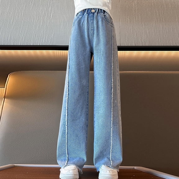 Cowsor Girls Baggy Jeans Distressed Denim Pants Elastic Waist Wide Leg Jeans for Girls Kids Loose