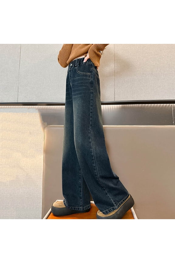 Girls Baggy Jeans Distressed Denim Pants Elastic Waist Wide Leg Jeans for Girls Kids Loose