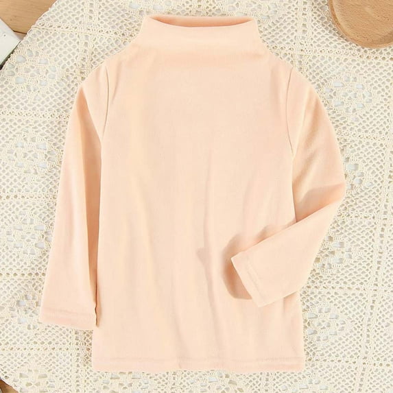 Cowsor Girls Basic Solid Color Turtleneck T-Shirt Tops Long Sleeve Clothes Kids Basic Solid Color Blouse