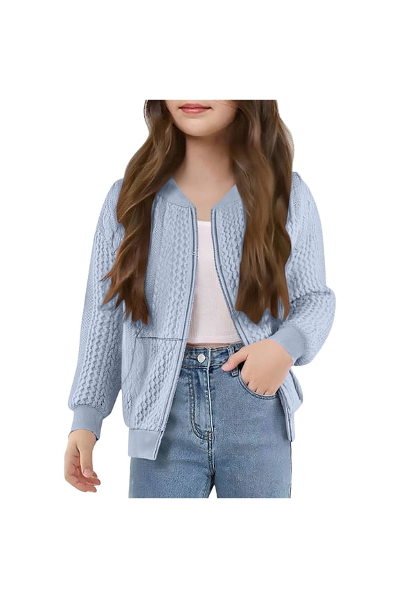 Girls Bomber Jacket Coat Casual Stand Collar Zip Up Lightweight Fall Fashion Jackets Outfits with Pockets