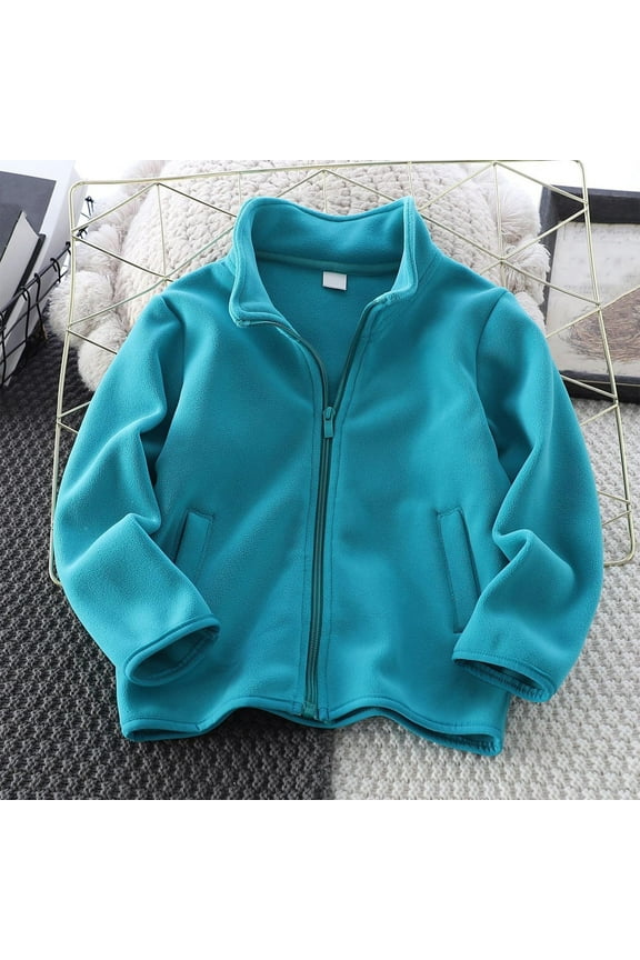 Girls Boys Fuzzy Jackets Zip Up Stand Collar Long Sleeve Soft Jacket Cozy Warm Winter Coats with Pockets