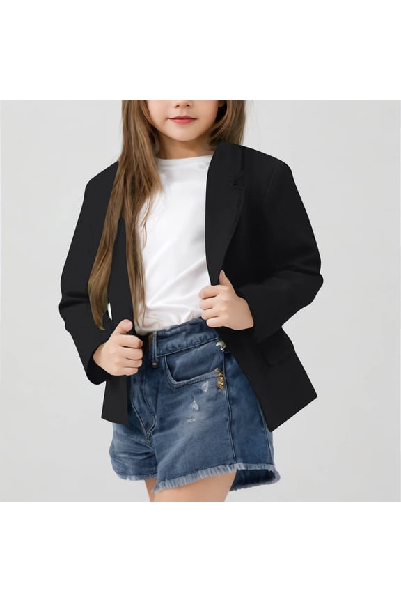 Girls Casual Blazer Jacket Long Sleeve Open Front Work Office Blazer Lapel Button Jacket