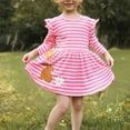 thumbnail image 1 of Cowsor Girls Cotton Long Sleeve Casual Cartoon Appliques Striped Jersey Dresses, 1 of 7
