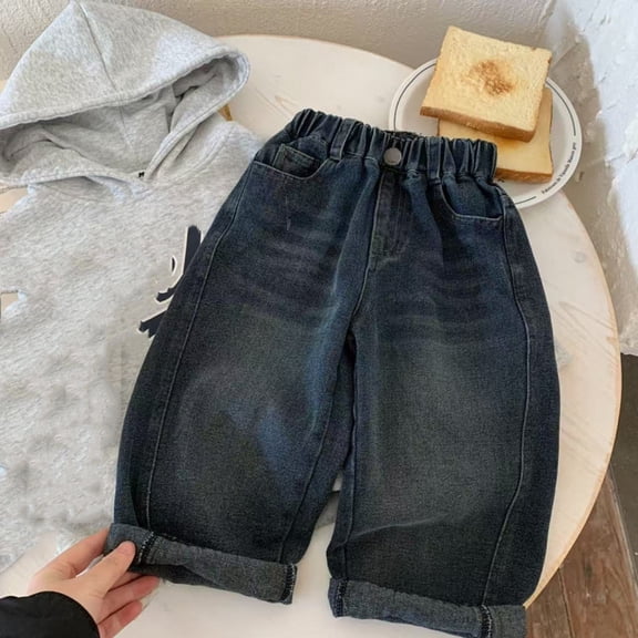 Cowsor Girls Elastic Waist Jeans | Loose Slightly Flared with Strawberry Graphic & Ruffled Trim | Comfortable Kid-Friendly | Daily Playdate School Outfit | 1-12 Years