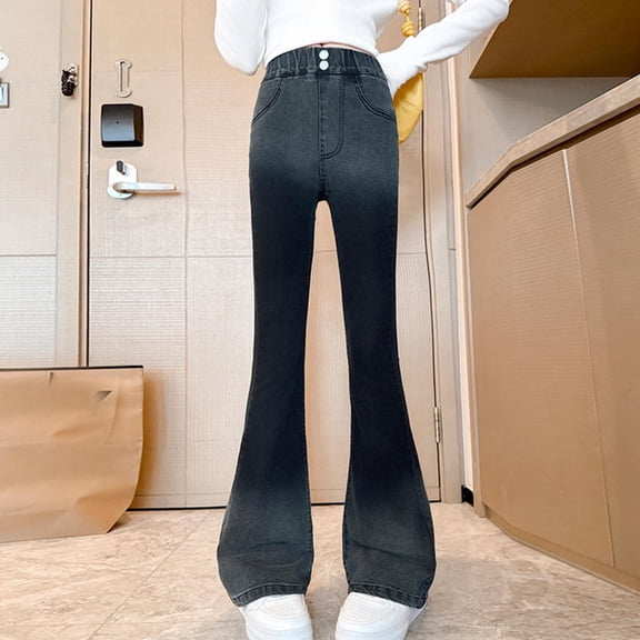 Cowsor Girls Flare Jeans Bell Bottom Teen Denim Pants Flared Cute Elastic Band Pockets Kids