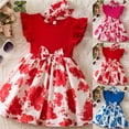 thumbnail image 1 of Cowsor Girls Floral Printed Ruffle Sleeve Princess Dress with Headband Waist Cinched Short Sleeve Sundress for 9 Months-3 Years Old, 1 of 6