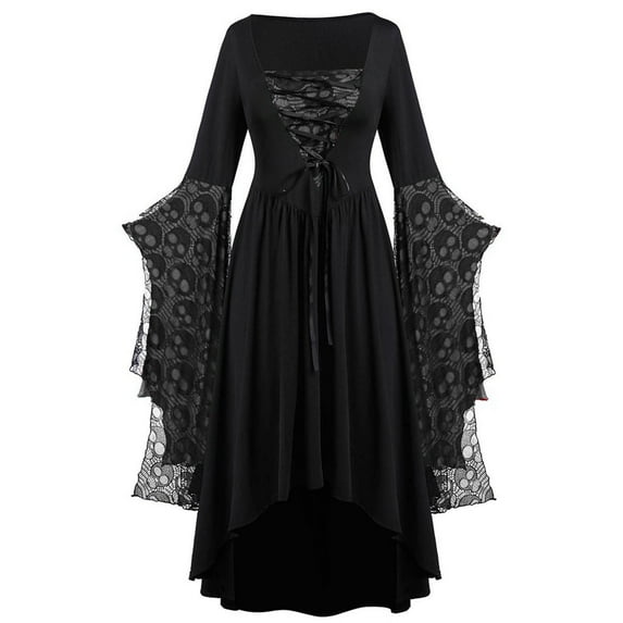 Cowsor Girls Goth Gothic Dress Mesh 3/4 Dolman Bell Sleeve Medieval Grunge Dress Square Neck Maxi Long Dresses for Women 2025