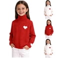 thumbnail image 1 of Cowsor Girls Heart Embellished Turtleneck Sweater Long Sleeve Knit Pullover Warm Top for 3-10 Years Old Winter Daily Wear, 1 of 6