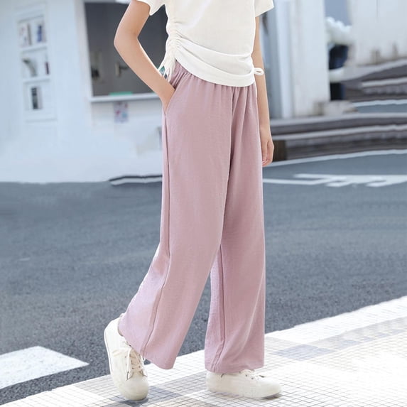 Cowsor Girls High Waisted Pants Stretchy Palazzo Wide Leg Pants with Pockets, Soft Comfy Lounge Fall Outfit