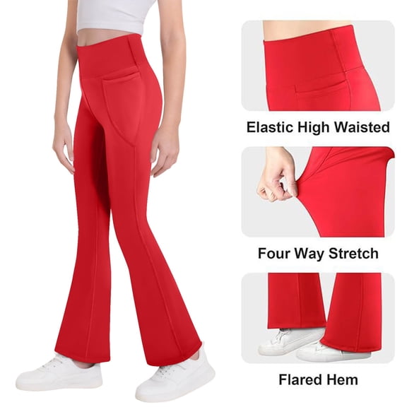 Cowsor Girls' High-Waisted Wide-Leg Yoga Pants - Flared Pants with Pockets, Stretchy Fit for Dance, Running & Yoga, Casual Sports Wear 6-15 Years