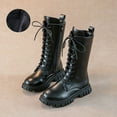 thumbnail image 1 of Cowsor Girls Lace Up Riding Boots Mid Calf Combat Boots PU Leather Side Zipper Punk Goth Boot, 1 of 7