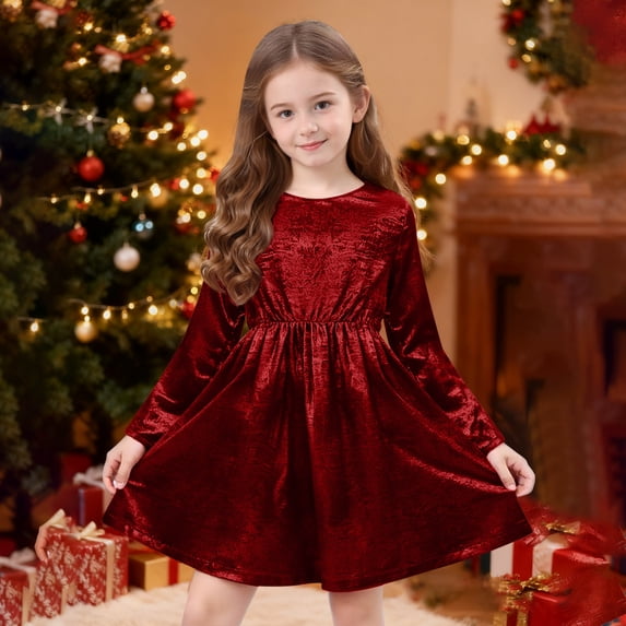 Cowsor Girls Metallic Dress Kids Long Sleeve Sparkly Pleated Party Dresses