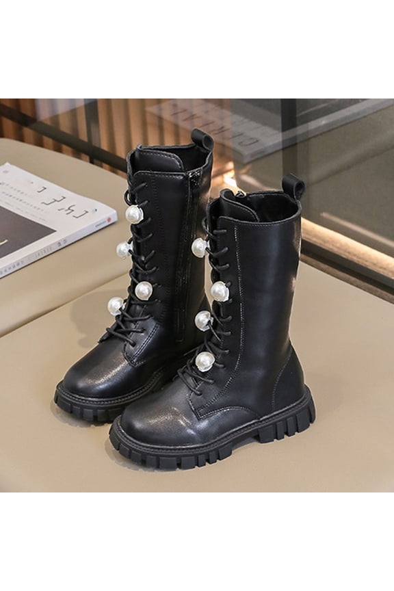 Girls Platforms Mid Calf Boots Wide Width Leatherl Side Zipper Booties Square Toe Chunky Heels Riding Booties Fashion Dressy Non Slip Waterproof Comfort Slip on