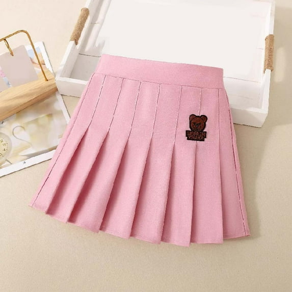 Cowsor Girls Pleated Skirts with Shorts, Elastic Waist Uniform Plus Size Tennis Casual Skirt