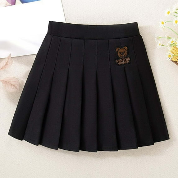 Cowsor Girls Pleated Skirts with Shorts, Elastic Waist Uniform Plus Size Tennis Casual Skirt