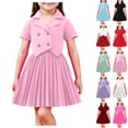 thumbnail image 1 of Cowsor Girls Preppy Suit Set 2 to 8 Years Short Sleeve Collared Blazer Pleated Skirt 2 Piece Outfit Comfortable Breathable Uniform for School Play Daily, 1 of 6