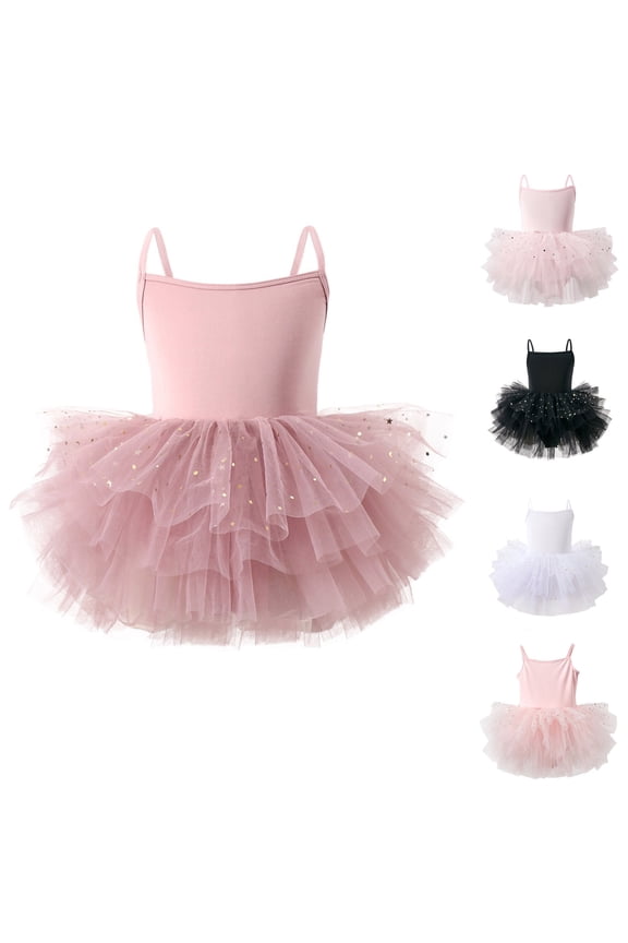 Girls Sequin Halter Leotard Ballet Dress Mesh Skirt Sleeveless Dancewear Practice Outfit for 2-6 Years Old Training Use