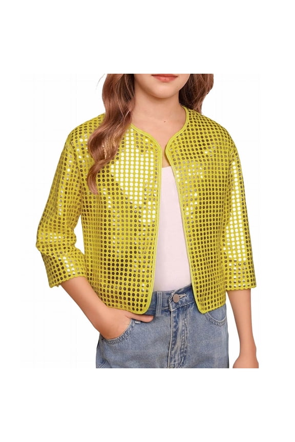Girls Sequin Jackets Glitter Varsity Bomber Sparkly Coat Party Outwear Lightweight Girls Cloth
