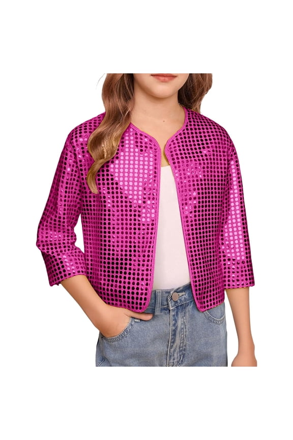 Girls Sequin Jackets Glitter Varsity Bomber Sparkly Coat Party Outwear Lightweight Girls Cloth