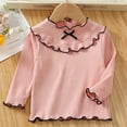 thumbnail image 1 of Cowsor Girls Soft Ribbed Peter Pan Collar Bow T-Shirt Sweet and Ribbed Knit Casua Cute Tops, 1 of 7