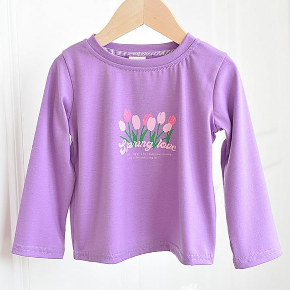 Cowsor Girls Strawberry Print Shirts Long Sleeve T-Shirts Letter Graphic Tees Fall Cotton Tshirts Tops