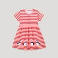 thumbnail image 1 of Cowsor Girls Striped Penguin Printed Short Sleeve Dress Button Front Cute Summer Sundress for 2-8 Years Old, 1 of 6
