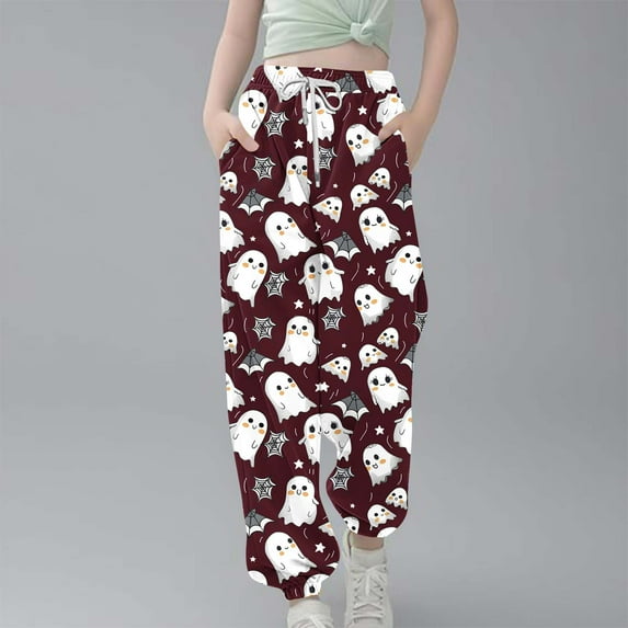 Cowsor Girls Sweatpants Women Baggy Halloween Spooky Hippie Harem Drawstring Sporty Active Joggers Pant with Pocket