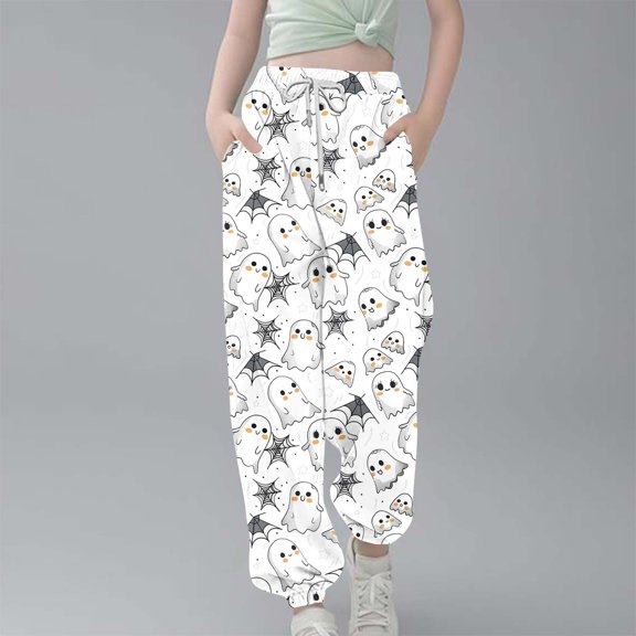 Cowsor Girls Sweatpants Women Baggy Halloween Spooky Hippie Harem Drawstring Sporty Active Joggers Pant with Pocket