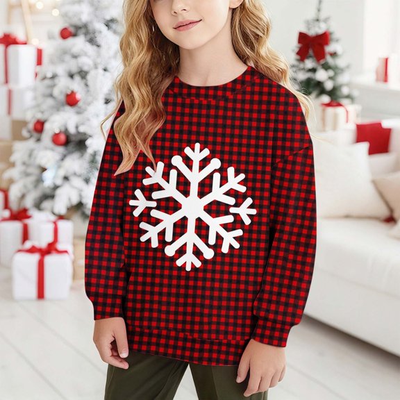 Cowsor Girls Sweatshirts Kids Cute Graphic Crewneck Pullover Tops Xmas Long Sleeve Holiday Shirts
