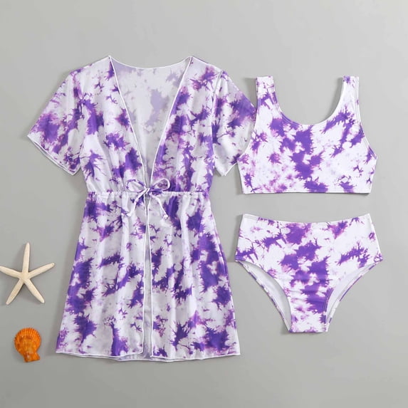 Cowsor Girls Three Piece Bathing Suit Set Trendy Loose Mesh Printed Swimwear Cute Beachwear Ideal for Summer Beach Pool Activities