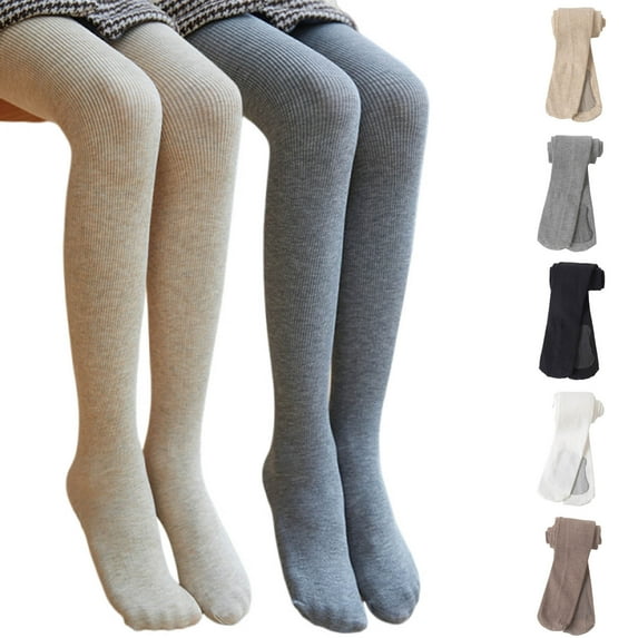 Cowsor Girls Tights Kids Cable Knit Cotton Footed Seamless Tights Winter Warm Leggings Stockings for School Daily