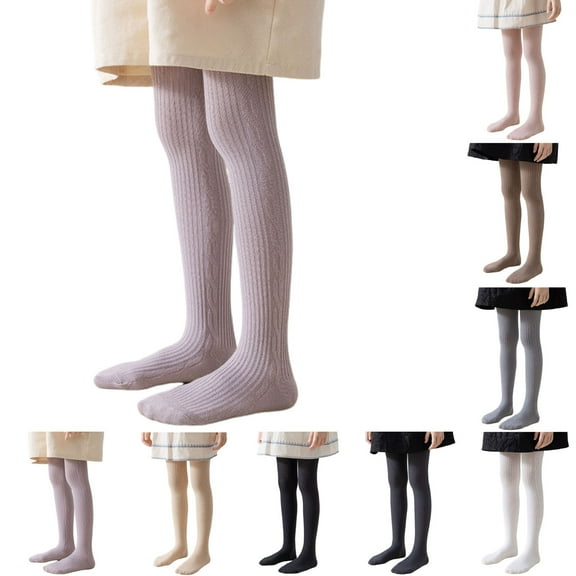 Cowsor Girls Tights Kids Cable Knit Cotton Footed Seamless Tights Winter Warm Leggings Stockings for School Daily