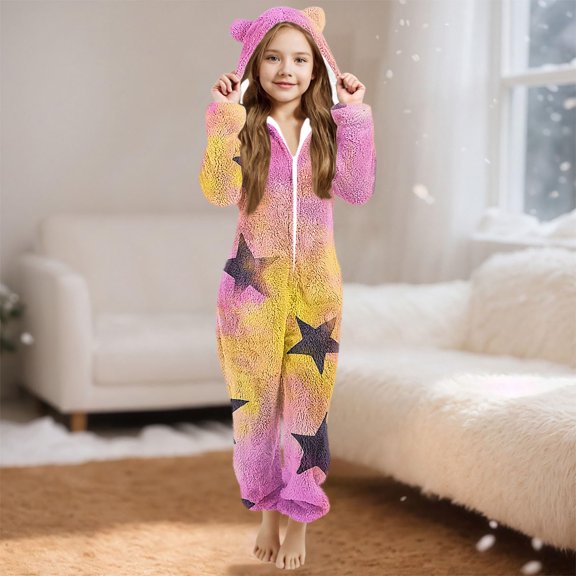 Cowsor Girls' Ultra Soft Hooded Pajama - Long Sleeve Warm Romper, Breathable Fabric, Cozy Fit for Nighttime Sleep & At-Home Relaxation