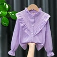 thumbnail image 1 of Cowsor Girls Vintage Regular Fit Ruffle Collar Blouse Long Sleeve Button Down Shirt, 1 of 3