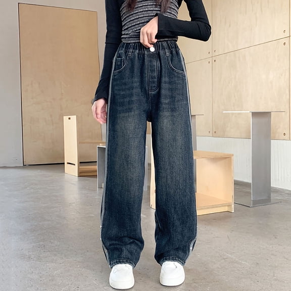 Cowsor Girls Wide Leg Jeans Baggy High Elastic Waist Denim Pants Cute Y2K Trendy Tween Streetwear