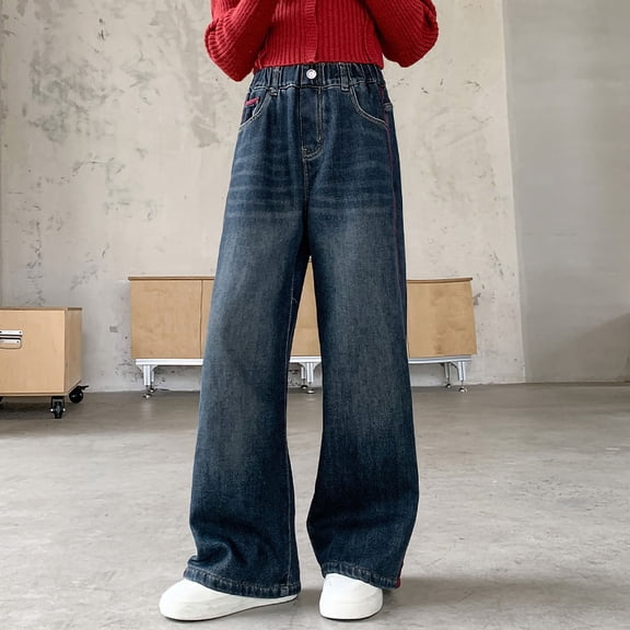 Cowsor Girls Wide Leg Jeans Baggy High Elastic Waist Denim Pants Cute Y2K Trendy Tween Streetwear