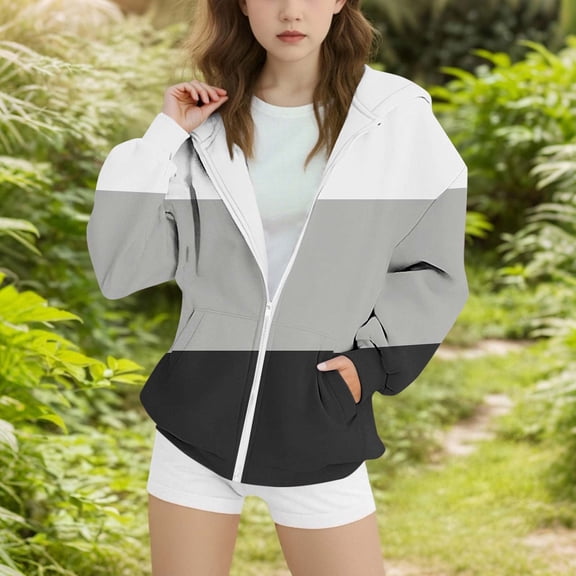Cowsor Girls Zip Up Hoodies Oversized Lightweight Hooded Sweatshirt Casual Long Sleeve Jacket Y2K Fall Clothes
