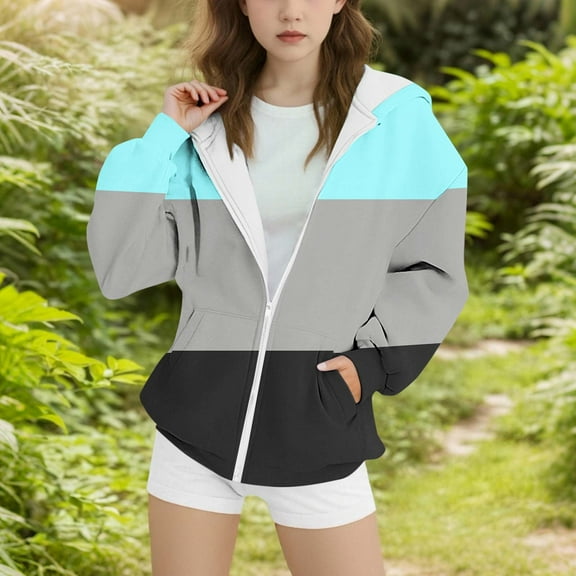 Cowsor Girls Zip Up Hoodies Oversized Lightweight Hooded Sweatshirt Casual Long Sleeve Jacket Y2K Fall Clothes