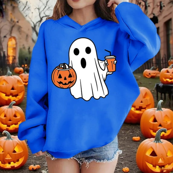Cowsor Halloween Girls Casual Hoodies Cute Graphic Pullover Tops for Teen Girls 2025 Long Sleeve Hoodies Winter Clothes