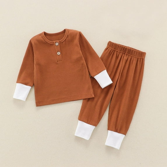 Cowsor Infant Baby Boys Girls Cotton Ribbed Long Sleeve Tops T-shirt with Pants Toddler 2-Piece Outfit Set